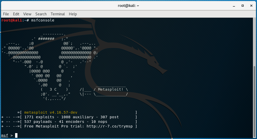 msfconsole banner after launch