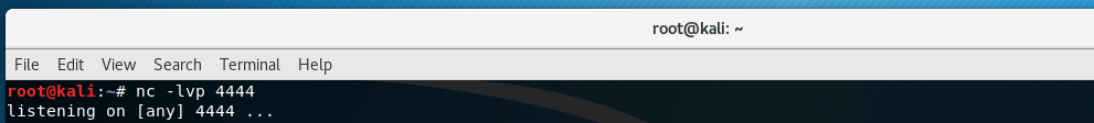 Kali terminal running nc -lvp 4444 and listening